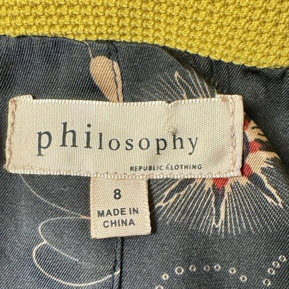 Philosophy Mustard Yellow Textured Blazer Celestial Interior – Size 8 - Picture 12 of 14